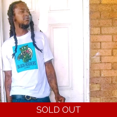 Block Huggers Clothing Bag Chasing Monster Tee White and Sky Blue